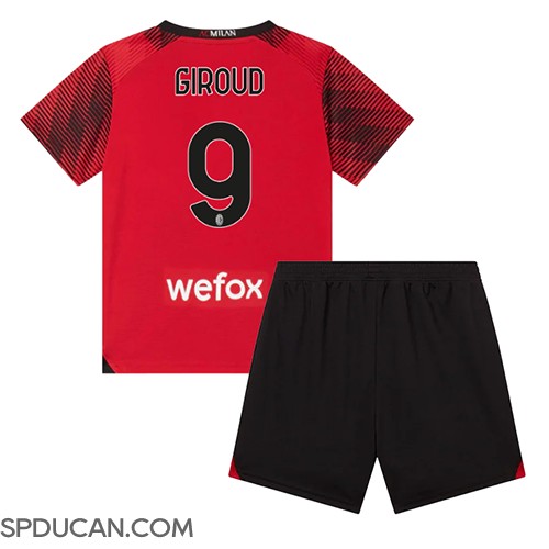 Dječji Nogometni Dres AC Milan Olivier Giroud #9 Domaci 2023-24 Kratak Rukav (+ Kratke hlače)